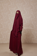 Maroon Pari Layered Khimar & Salam 2 Abaya Two Piece Set