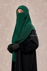 Square Scarf With Half Niqab Set in Emerald - Super Breathable