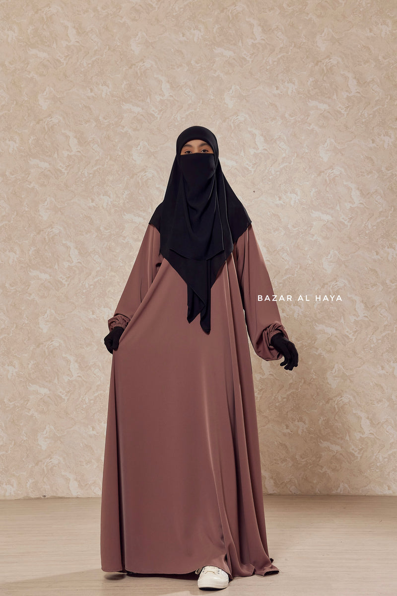 Taupe Rose Salam 2 Abaya - Comfy Style Front Zipper - Nida