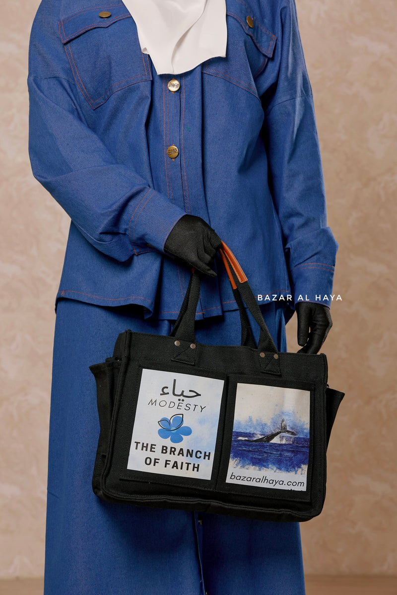 “Modesty - The Branch Of Faith” Black Cotton Tote Bag