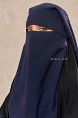 Dark Blue Flap Two Layer Niqab - Long & Wide - Super Breathable Veil - Large