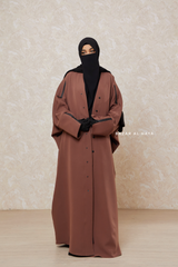 Brown Falak Classic Loose Fit Abaya Coat With Scarf - Pockets & Zippers