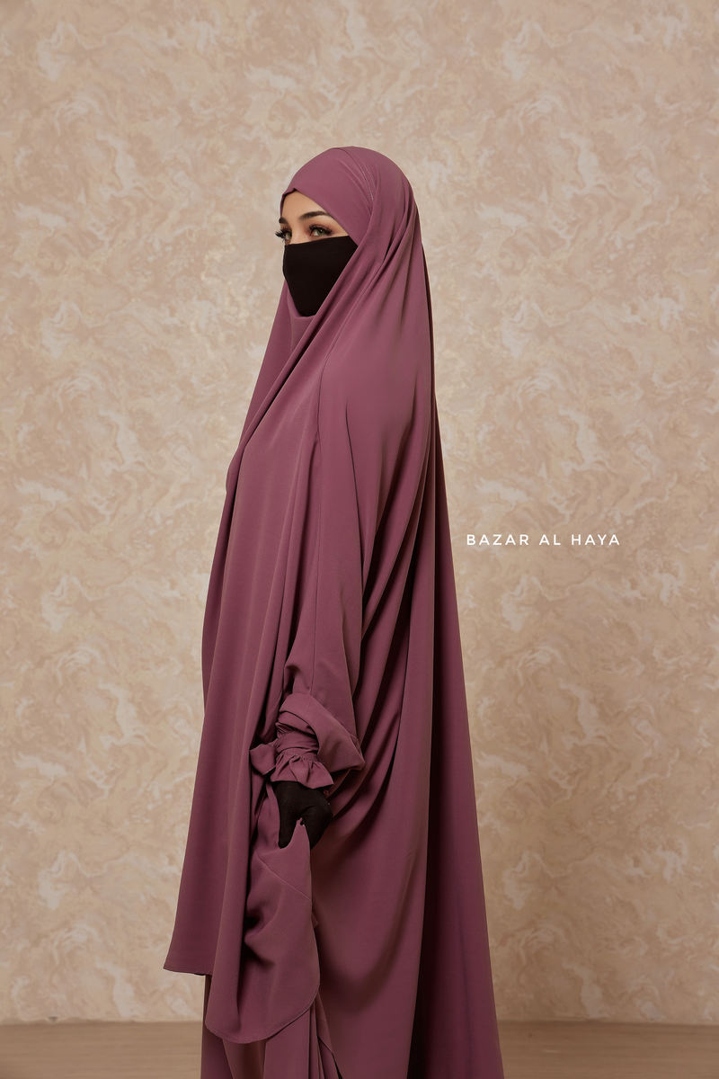 Grape Jahida Two Piece Jilbab With Loose Pants Set - Skirt-Style Shalwar