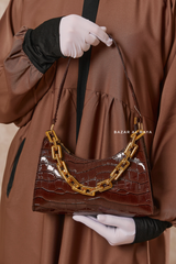 Glossy Croc Hand Bag In Chocolate