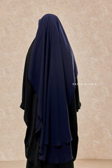 Dark Blue Flap Two Layer Niqab - Long & Wide - Super Breathable Veil - Large