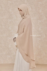 Creme Beige Two Layered Snap Scarf, Khimar, Cape - Super Soft - 3 in 1