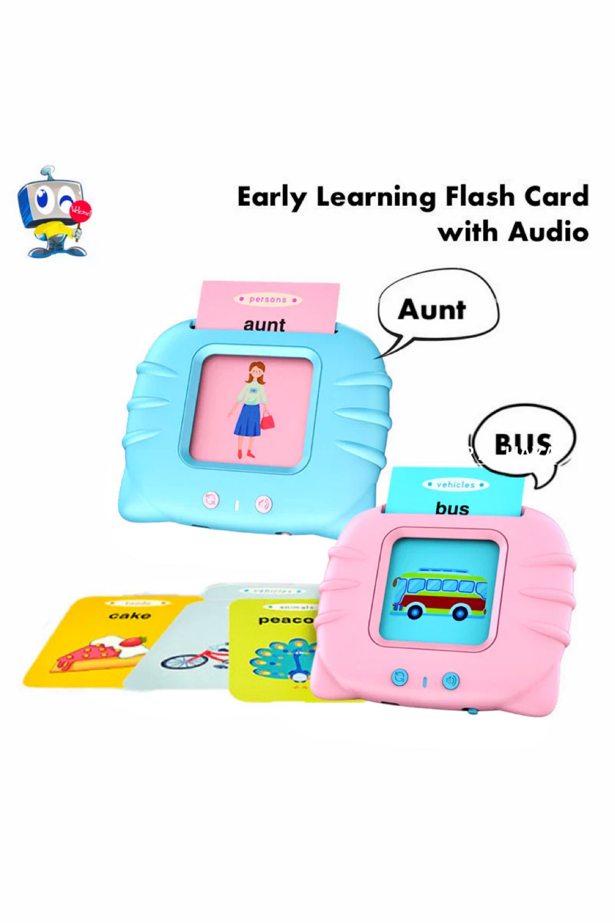 510 English Words - Early Talking Audible Flash Cards In Pink