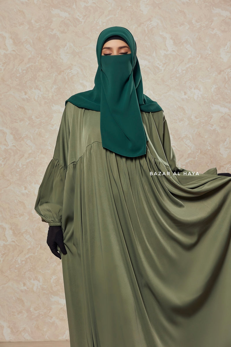 Olive Muna 2 Loose Fit Summer Abaya Dress - Sheen Kharir