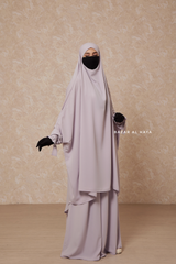 Silver Jahida Two Piece Jilbab With Loose Pants Set - Skirt-Style Shalwar