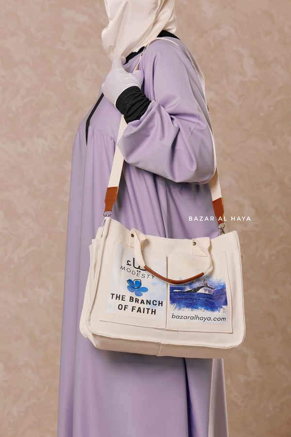 “Modesty - The Branch Of Faith” Ivory Cotton Tote Bag