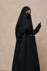 Sarah One Piece Black Jilbab - Zipper Sleeves - Silk Crepe