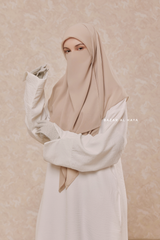 Creme Beige Scarf With Half Niqab Set - Super Breathable - Medium & Large