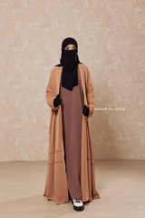 Latte Fathiya Open Front Abaya In Nida - Relaxed Fit