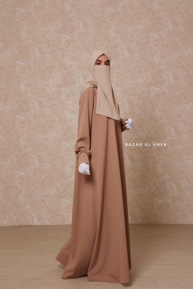 Rania Abaya Dress Half-Placket Button Front & Sleeve - Mediumweight Soft Crepe Cotton