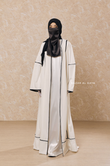 White Fazeela Open Front Abaya In Classic Design - Premium Silk Crepe