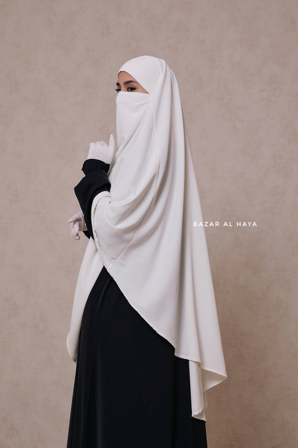 Mubarak Long White Diamond Khimar - Nidha Extra Long