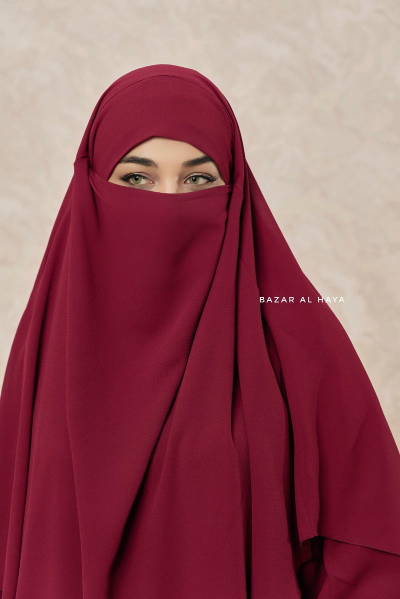 Maroon Pari Two Layered Diamond Khimar - Crepe Chiffon