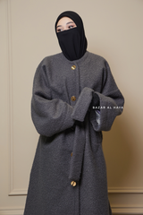 Steel Grey Damla Loose Warm Coat - Premium Teddy Wool