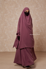 Grape Jahida Two Piece Jilbab With Loose Pants Set - Skirt-Style Shalwar