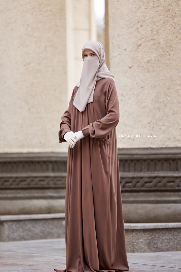 Layla Coffee Abaya - 100% Cotton Summer Relaxed Fit Dress With Pockets