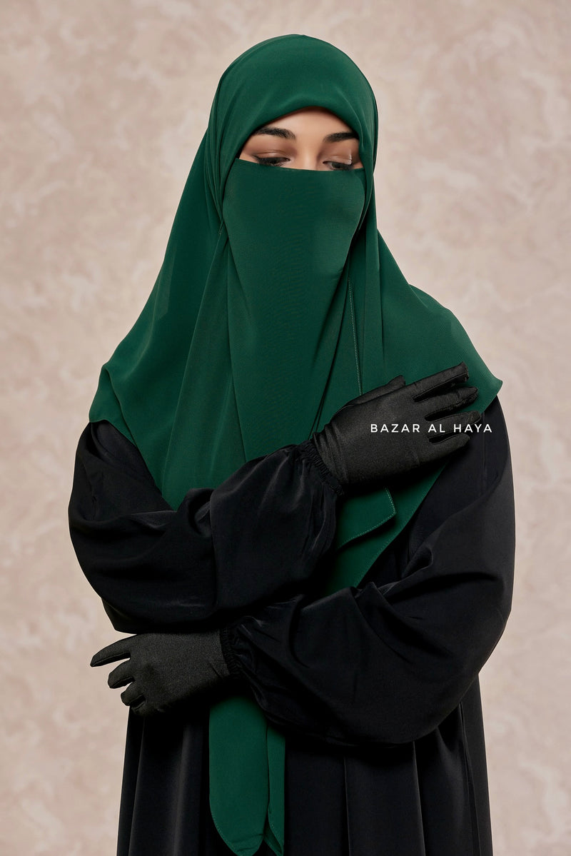 Square Scarf With Half Niqab Set in Emerald - Super Breathable