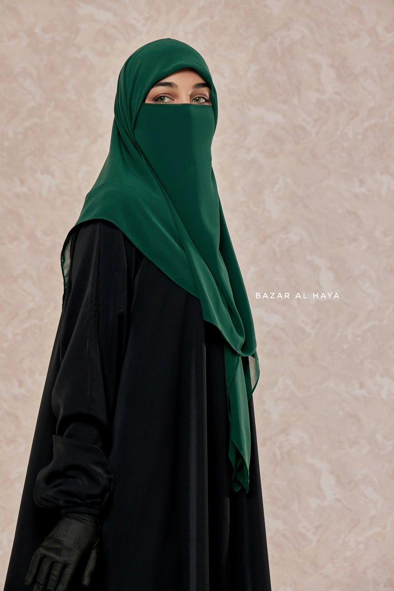 Square Scarf With Half Niqab Set in Emerald - Super Breathable