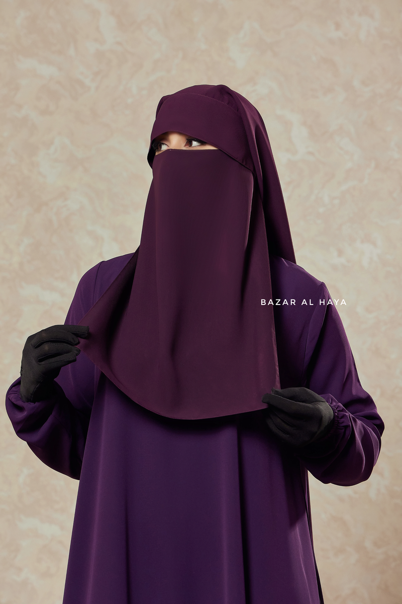 Plum Two Layer Flap Niqab - Premium Wool Chiffon - Large