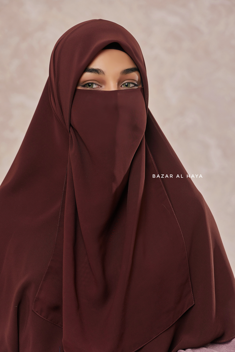 Brown Square Scarf With Half Niqab Set - Super Breathable - Quality