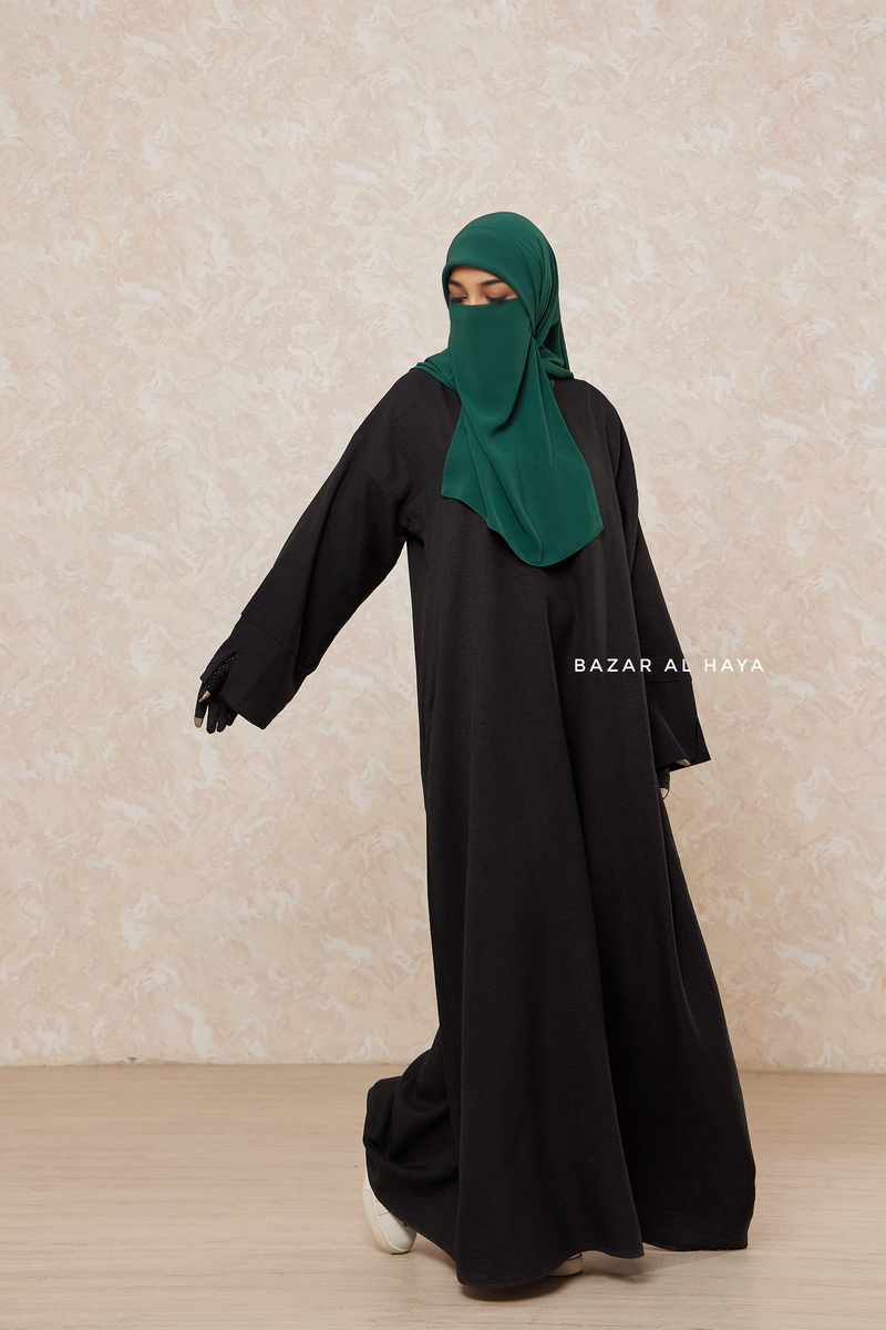 Black Rahima Loose Fit Comfy Abaya With Pockets - Leon