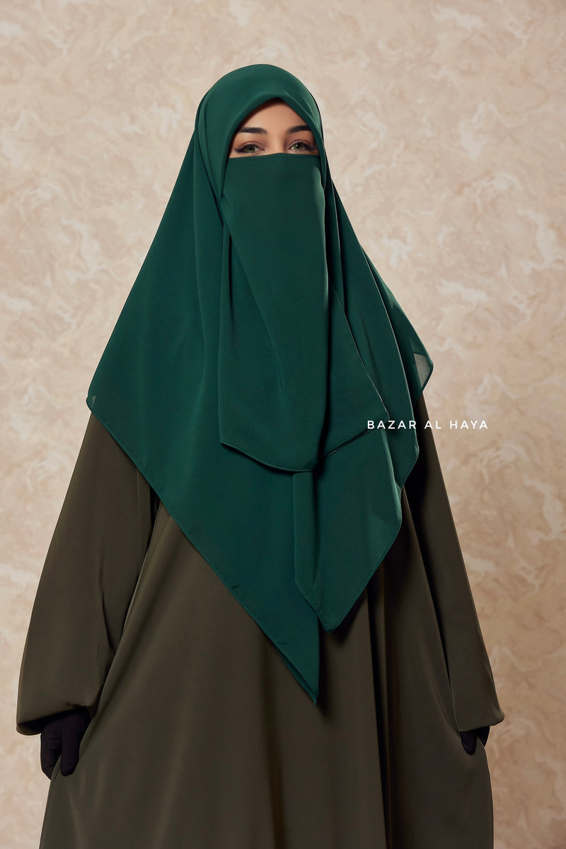 Emerald Square Scarf With Half Niqab Set - Super Breathable - Medium