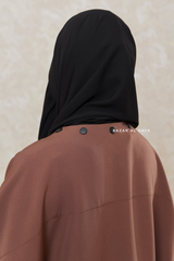 Brown Falak Classic Loose Fit Abaya Coat With Scarf - Pockets & Zippers