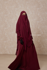 Maroon Pari Layered Khimar & Salam 2 Abaya Two Piece Set