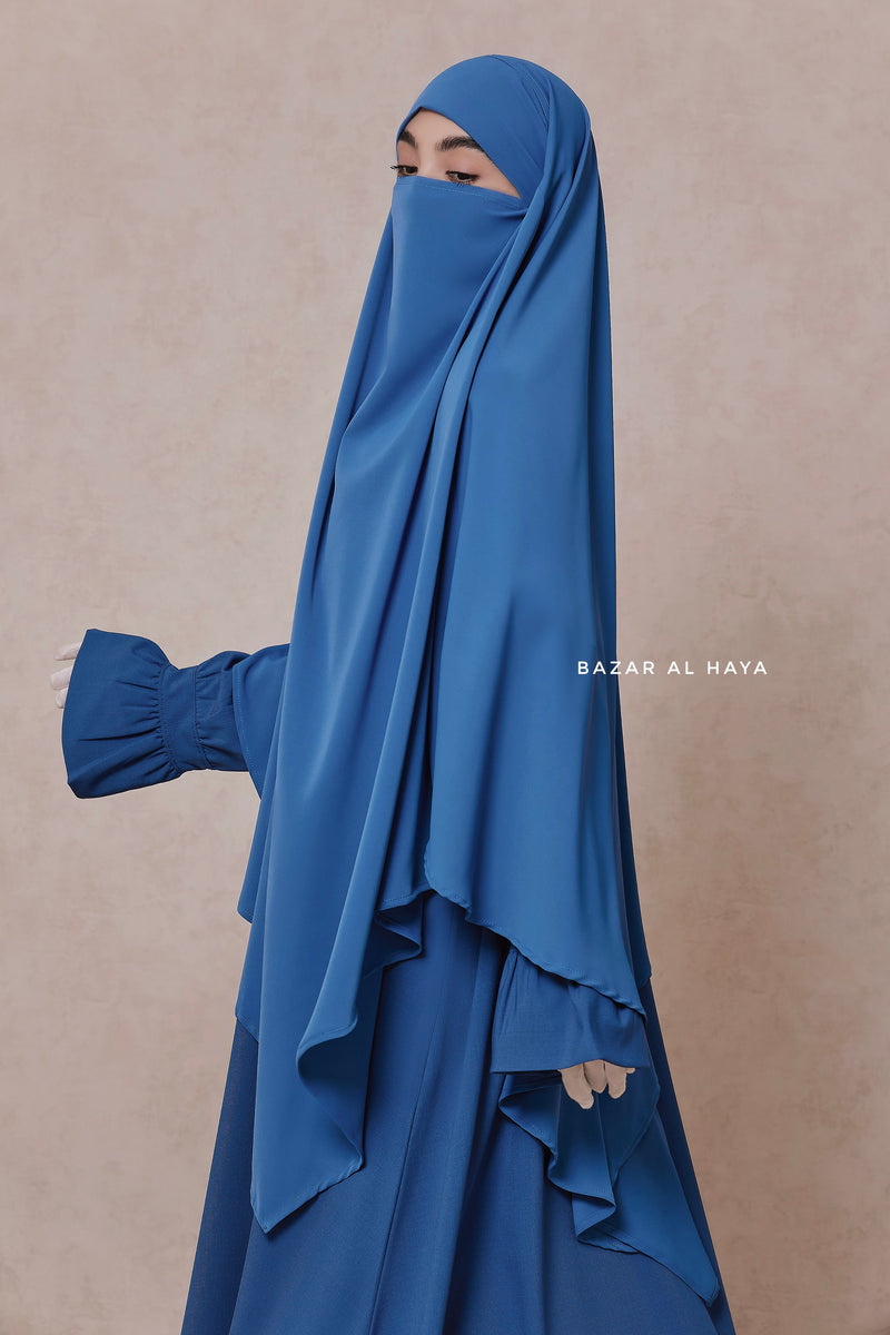 Steel Blue Mubarak Diamond Khimar - Nida Extra Long