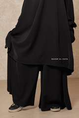 Black Jahida Two Piece Jilbab With Loose Pants Set - Skirt-Style Shalwar