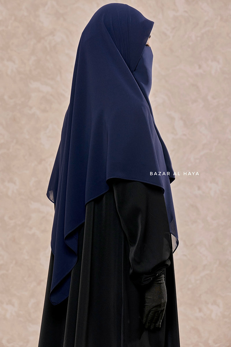 Square Scarf With Half Niqab Set In Dark Blue - Super Breathable - Quality