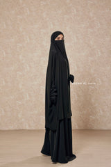 Black  Hoor - Two Piece Jilbab With Skirt Set- Nida