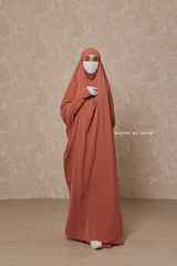 Peach Sarah One Piece Jilbab - Zipper Sleeves - Silk Crepe