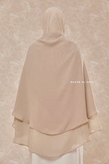 Two Layered Creme Beige Snap Scarf, Khimar, Cape - Super Soft - 3 in 1