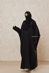 Black Falak Classic Loose Fit Abaya Coat With Scarf - Pockets & Zippers