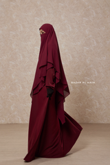 Maroon Pari Layered Khimar & Salam 2 Abaya Two Piece Set