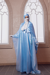 Humaira 3 Piece Abaya Set In Blue Organza Luxurious Kaftan With Inner Dress Scarf