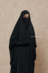 Sarah One Piece Black Jilbab - Zipper Sleeves - Silk Crepe