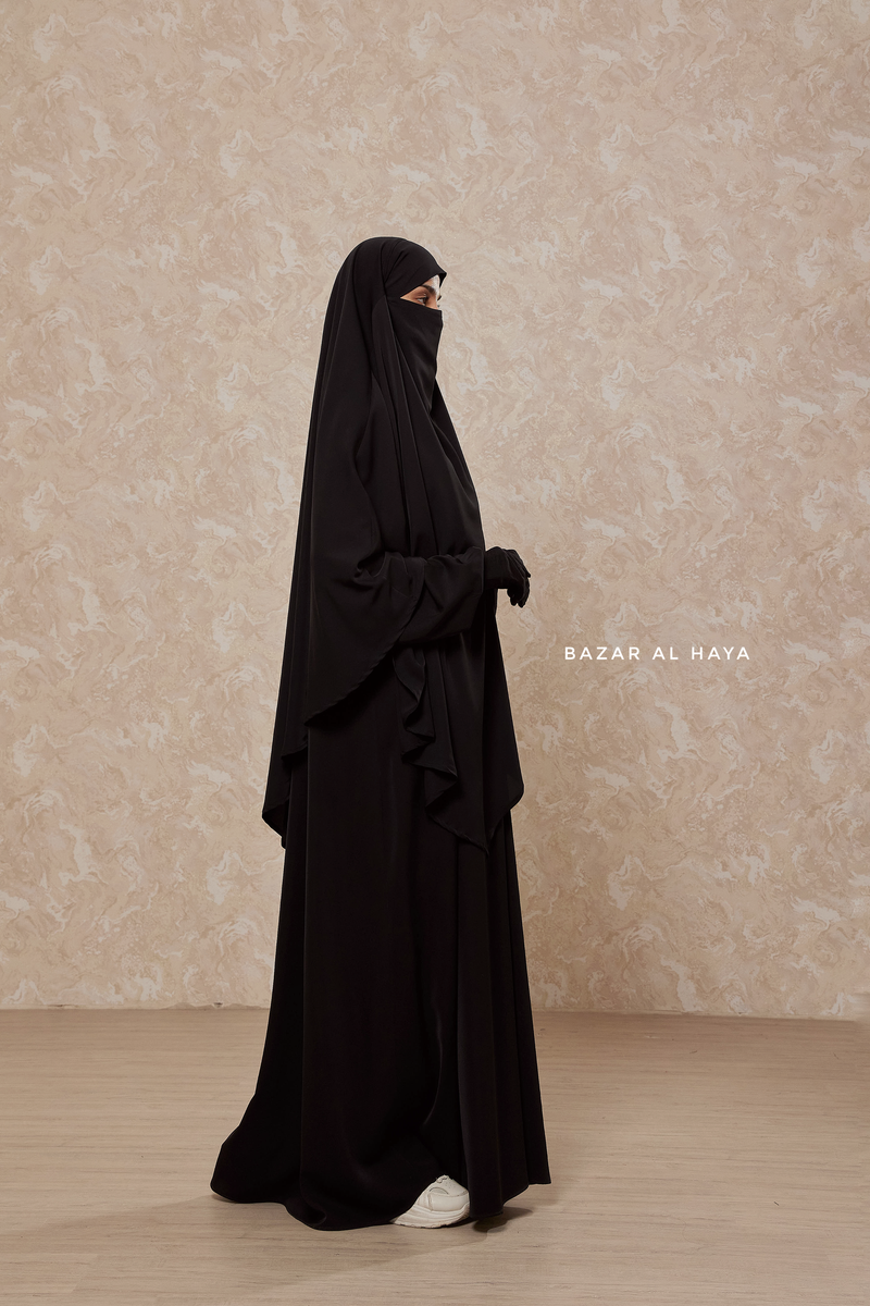 Black Salam 2 Abaya & Mubarak Khimar Maxi Set - Silk Crepe