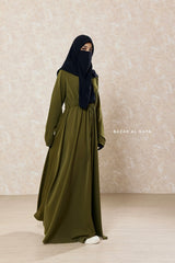 Olive Salam 3 Adjustable Belted Abaya Dress - Front Zipper & Zipper Sleeves - Nida