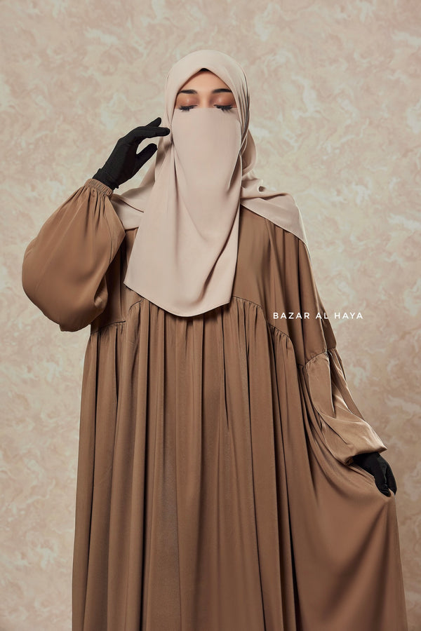 Camel Muna 2 Loose Fit Summer Abaya Dress - Sheen Kharir