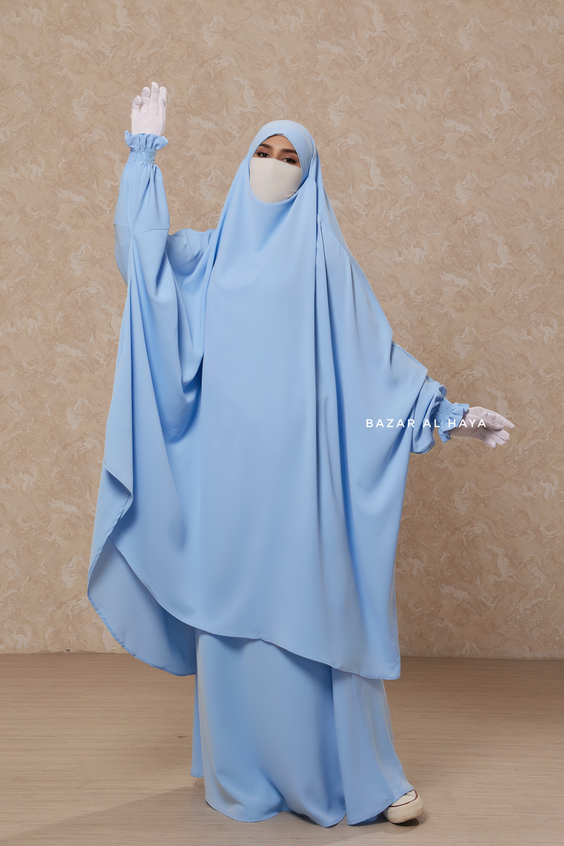 Hoor Baby Blue - Two Piece Jilbab With Skirt- Long & Loose