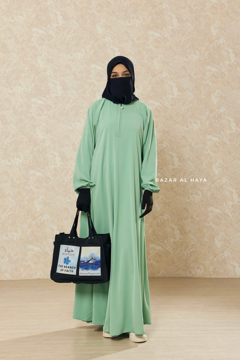 Mint Salam 2 Abaya - Comfy Style Front Zipper - Nida