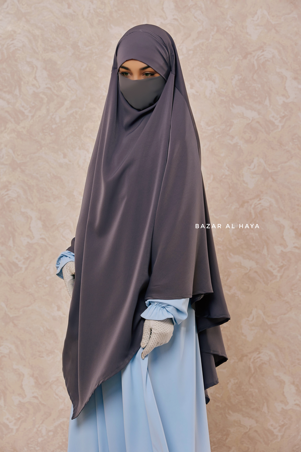 Mubarak Steel Grey Diamond Khimar - Nida Extra Long