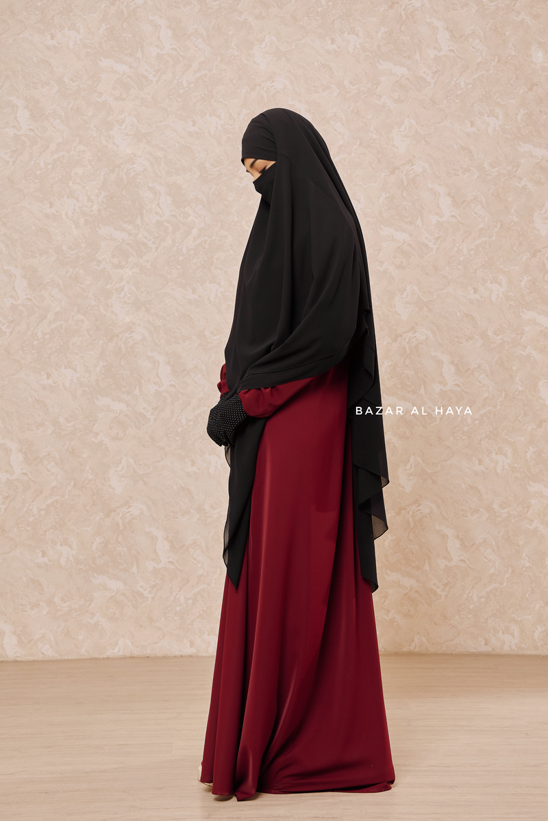 Black Pari Two Layered Maxi Diamond Khimar - Crepe Chiffon