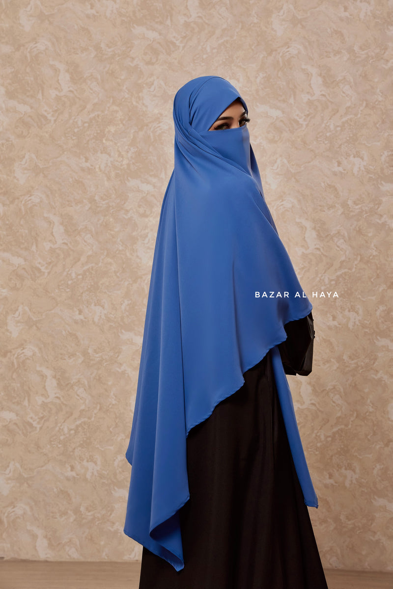 Mubarak Diamond Khimar In Steel Blue - Nida Extra Long